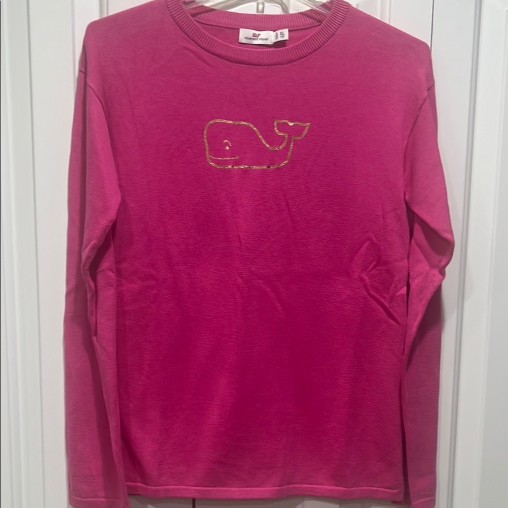 Vineyard Vines Girls Vibrant Pink Whale Sweater- Size XL(16)